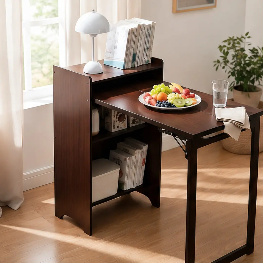 ARCH Bamboo Folding Desk - Vanity, Flat-Top 4-Cornered Right-Angle Desk with Hidden Storage, 29.28 lb, Assembly Required (Includes Instructions), Mid-Century Modern Multi-Purpose Bedside Home Office Table for Small Spaces, Walnut/Natural/Brown Options