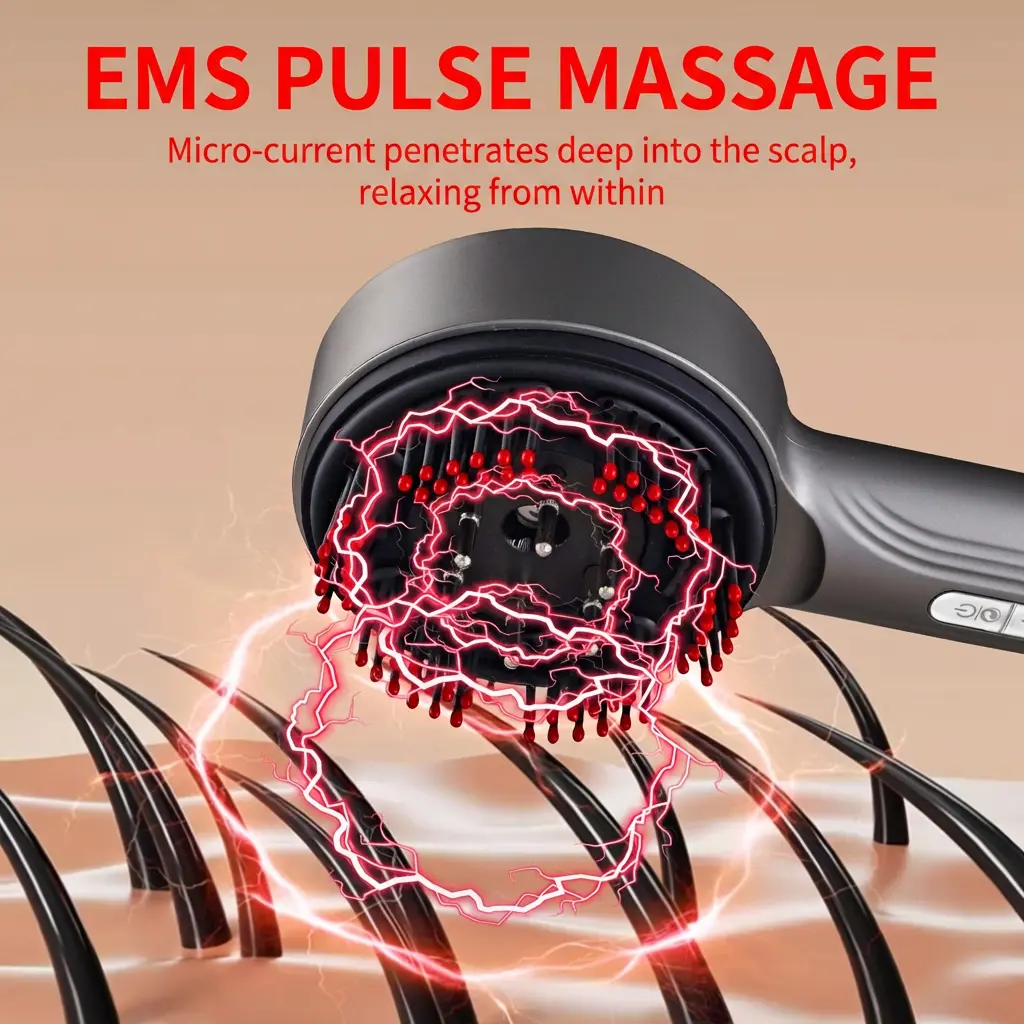 Scalp Massager Comb with Serum Applicator, Red Light Scalp Care Brush, Cordless Rechargeable Hair Care Tool with 72 Silicone Tips, 3 Modes, Type-C Charging, Gray