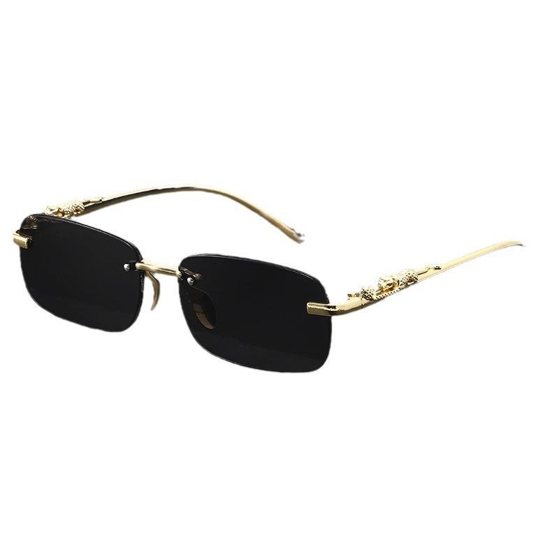 2026 New Trendy Women Men Metal Temple Eyewear Rectangle Frameless Glasses Retro Rimless Square Sunglasses Shades