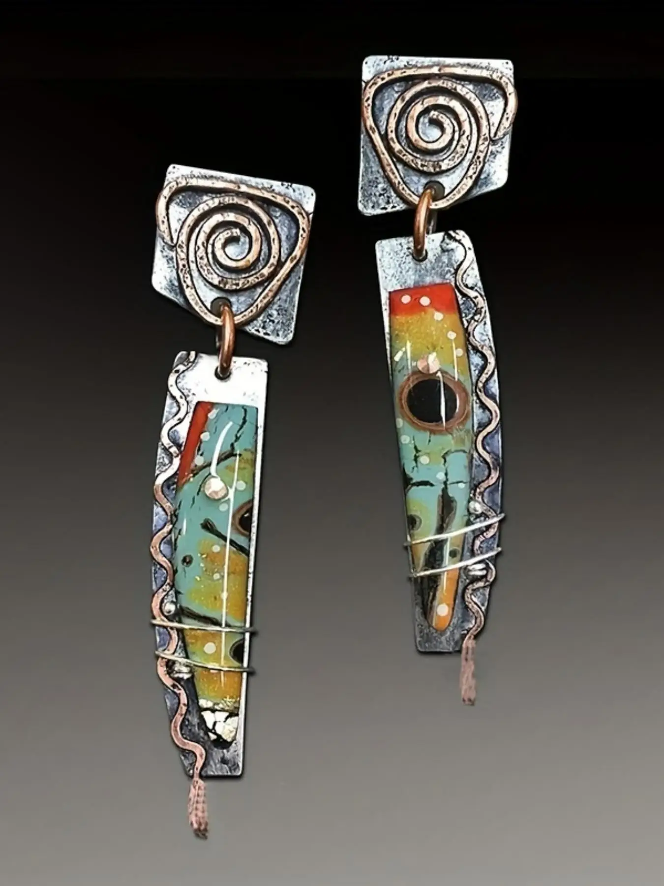 1 Pair Vintage Tribal Spiral Dangle Earrings, Metal Painting Pattern Geometric Earrings For Women, Gift For Girl