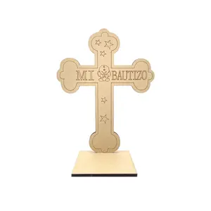 8 inch Wooden Stand Up Centerpiece Mi Bautizo Cross Decor Religious