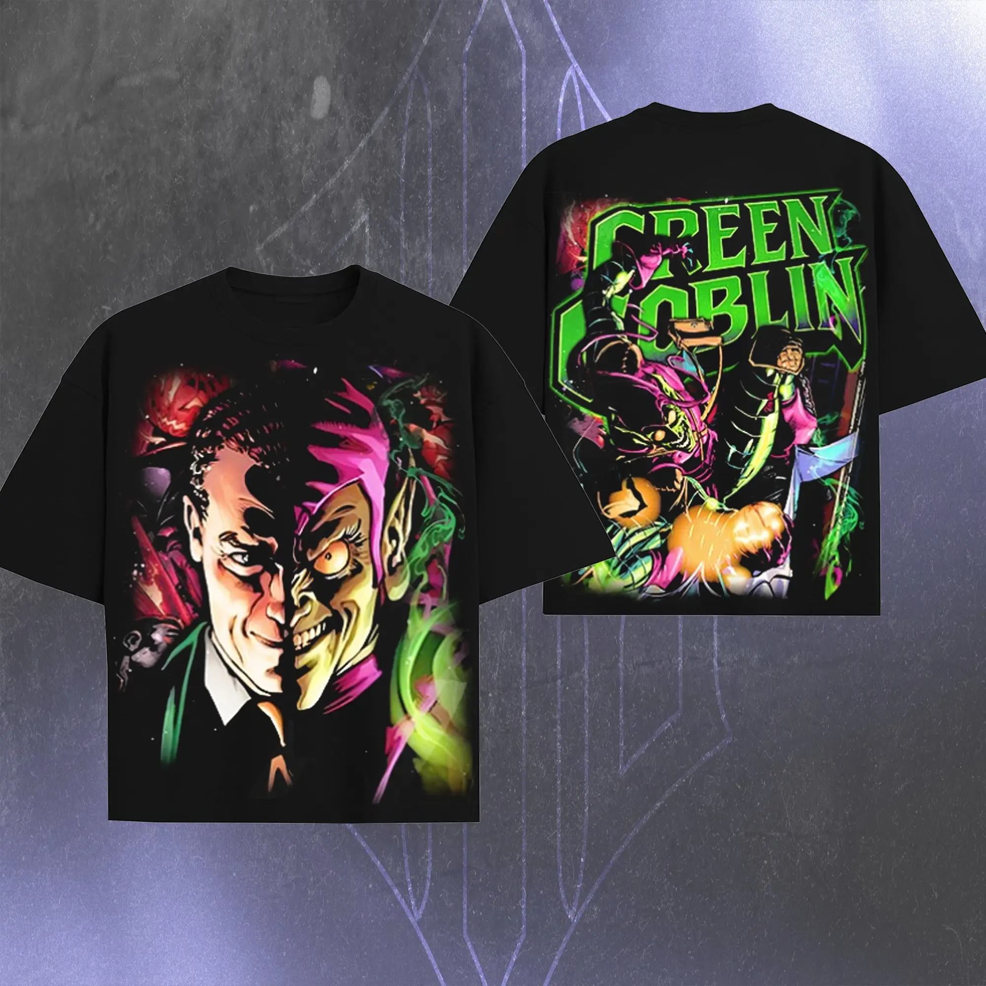 Norman Osborn " Green Goblin " - MCUU Spidey verse Edition Double Printed Oversize Lightweight Movie TV Series Vintage Graphic Design Top Cotton Movie lovers / Comic Superheroes Streetwear T-Shirt Clothes Hoodie Menswear Womenswear.