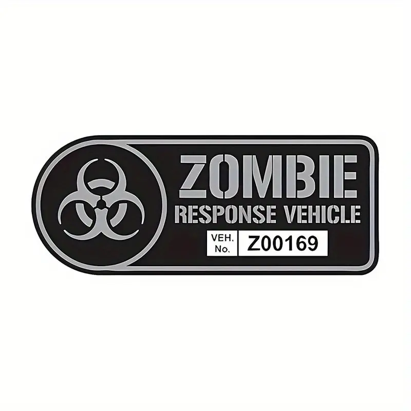 1PC Zombie Response Vehicle Logo Biohazard Symbol, Apocalypse Theme Text, Vehicle No. Z00169, Black-Silver Dark Style Minimalist Apocalypse Sticker For Car Door/Laptop, Decal For Cars, Automotive Decals