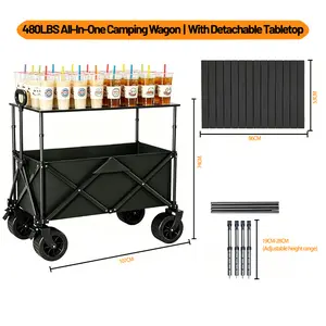 All-In-One Utility Wagon with Detachable Tabletop, 480LBS Heavy Duty Cart for Tailgating, Luxury Camping & Picnics