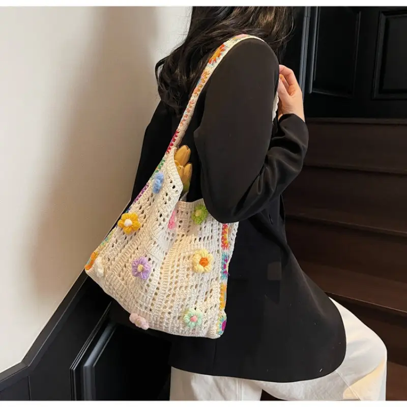 Women's Casual Hollow Out Knit Beach Bag, Large Capacity Yarn Woven Backpack, New 2026 Design, Perfect for Summer Adventures