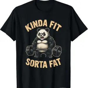 Gildan Kinda Fit Sorta Fat Funny Gym Panda Weightlifting Workout T-Shirt, Print on Front of Tee, Gift for Men Women