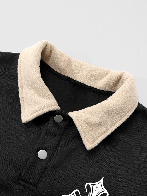 Men's Fleece Pullover Sweatshirt, Winter Warm Windproof Design, Trendy Cross Print Hoodie with Button Detail, Preppy Style