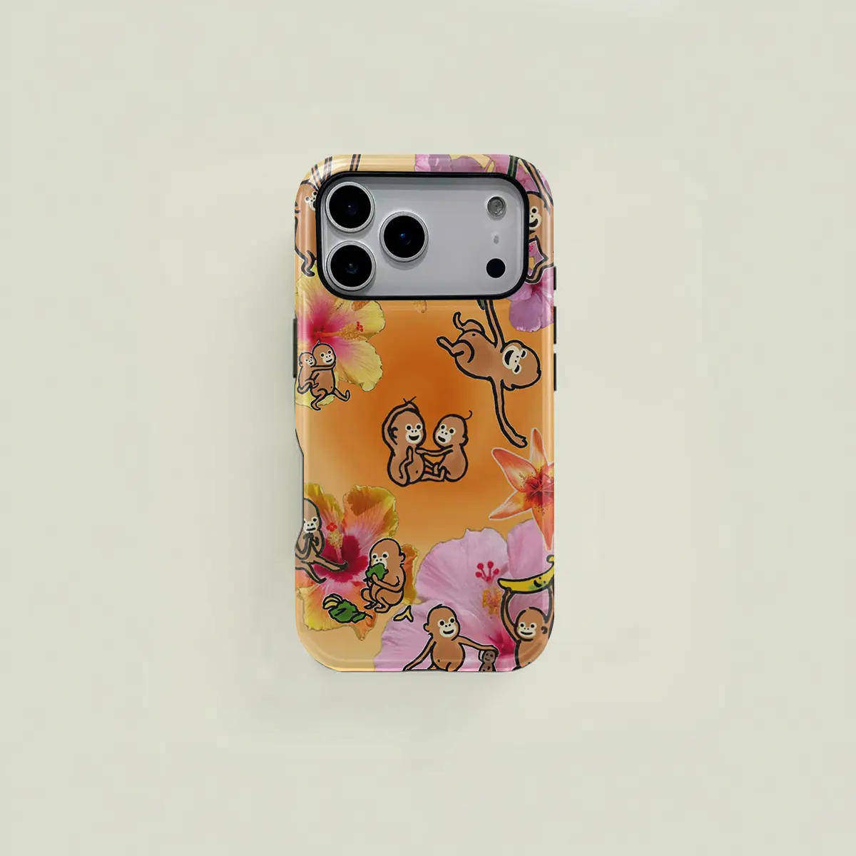 Cartoon Monkey Flower Double-Layer Protective Cellphone Casing - Phone Accessories, Creative Personalized Gift for iPhone 17/16/15 Pro/14/13/12/11 Pro Max, Samsung Galaxy S25/S24/S23 Ultra Local Phone Gear, Gift Idea, Tpu+Pc, Smartphone, Many Models
