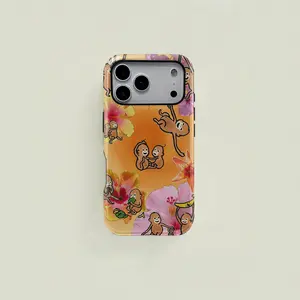 1 pc cartoon monkey flower double layer protective case solid 2 in 1 protective case for iPhone 17 16 15 Pro 14 13 12 11 Pro Max 14 Plus 15 Plus 16Plus 17Plus Samsung Galaxy S25 S24 S23 Ultra series protective case couple mobile phone case boyfriend gift