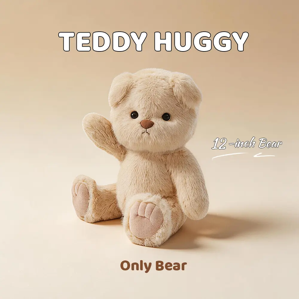 TEDDY HUGGY Fully Poseable 12" Teddy Bear - 5 Moving Joints, Heart Tail, Scarred Paws. Ultra-Soft Plush in 3 Styles (Long Hair Beige, Short Hair Beige, White). Your Healing Companion & Gift of Love!
