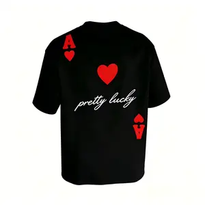 Men's "Pretty Lucky" Ace of Hearts Graphic T-Shirt Casual Streetwear Tee White Short Sleeve Top with Letter Print Design Round Neckline Regular Fit for Daily Wear funny deo merch world tshirts