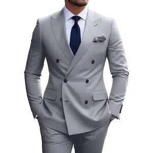 Mens Suit Slim Fit Formal 2 Piece Double Breasted Suit Men Business Tuxedo Set Wedding Prom Groom Suits