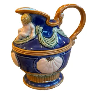 Vintage Cobalt Blue Cherub Pitcher with Shell Motifs