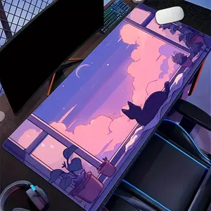 Purple Sky Window Cat, 1pc Extra Large Thick Non-Slip Gaming Mouse Pad, Suitable for PC, Office, and Home Use, Multiple Sizes Available, Enhanced Comfort, High-Density Rubber Base for Stability, Smooth Surface for Precise Tracking, Anime Scenery