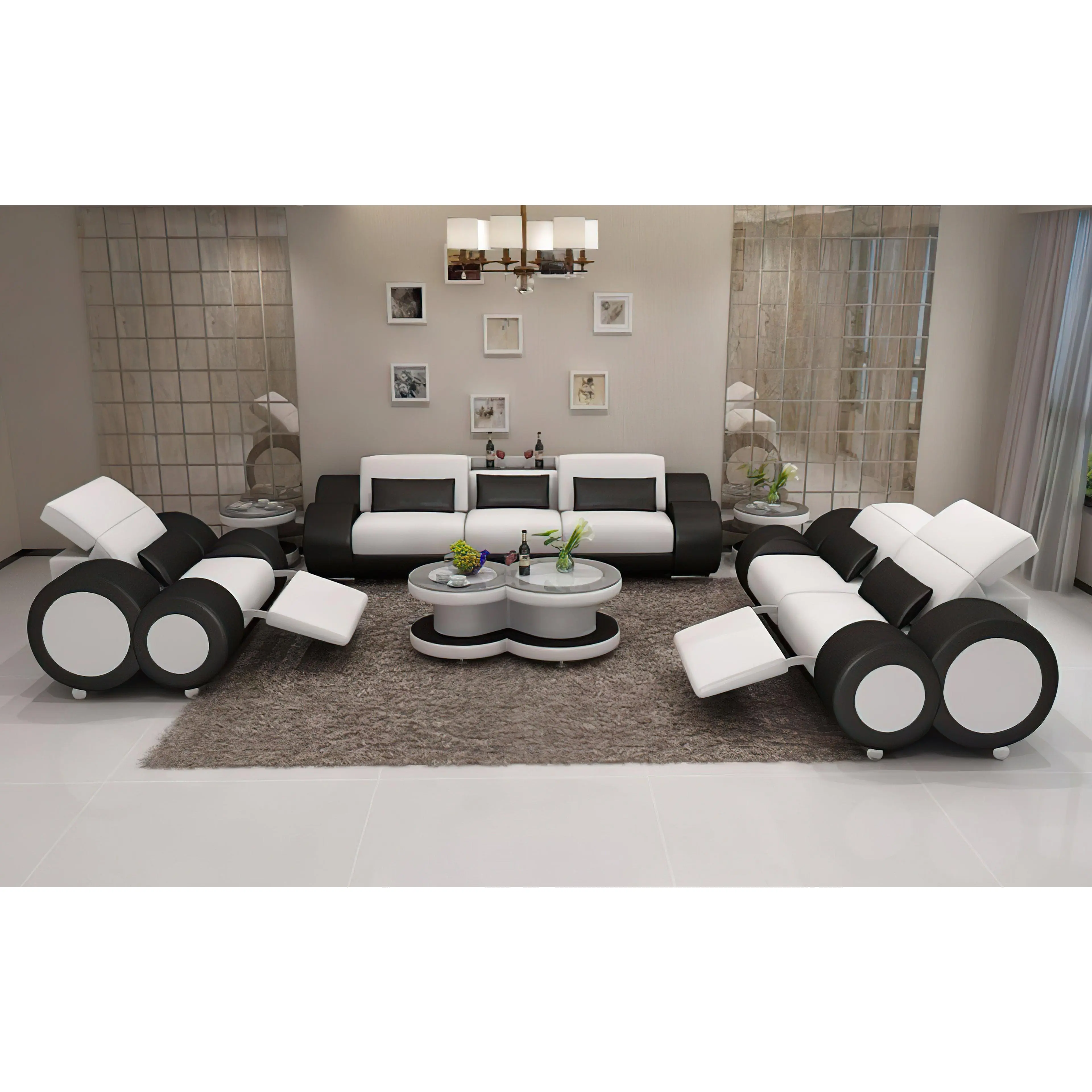 Aetius Modern Leather Sofa Set with Footrest