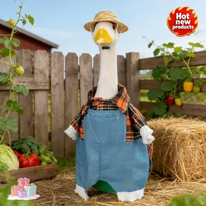 23" Farmer Porch Goose Costume - Orange Plaid & Denim Overalls Set | Harvest Festival & Fall Patio Yard Decor (Goose Not Included)