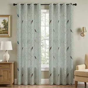 Blackout Curtains (2 Panels Bird & Botanical Pattern Sunshade Drapes ) ,Thermal Insulated Noise Reducing Privacy Curtains for Living Room Bedroom Decor with Grommets