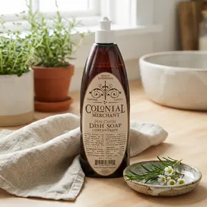 Colonial Merchant 16 oz Pure Castile Concentrated Natural Dish Soap | Organic Oils, Rosemary Extract, & Aloe Vera for Gentle Cleaning