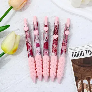 5-Pack Heart Rose Gel Pens, Romantic Girl Exam Practice Pen Set, Fast-Drying St Pens, High-Value Stationery, Perfect Back-To-School & Valentine's Gift, Press Gel Pens