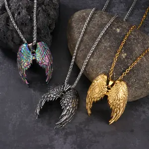 GTHIC Vintage Angel Wings Stainless Steel Pendant for Men Women Daily Wear Fashion Accessory