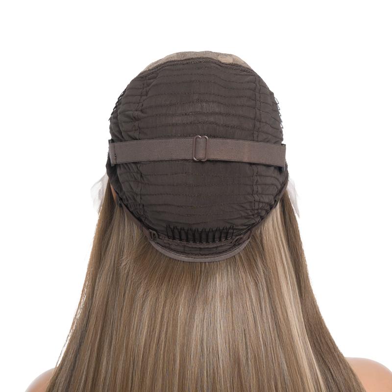 29-Inch Olive Brown (Ash Blonde Streak Highlights) Barely Wavy Futura Futura Synthetic Wig | 【Free-part Lace】【Heat Resistant】【Cap Included】 | FSGA