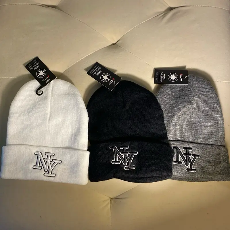 NYC Cap - Stylish NY Embroidered Beanie in White Black & Gray - Perfect for Winter Wear
