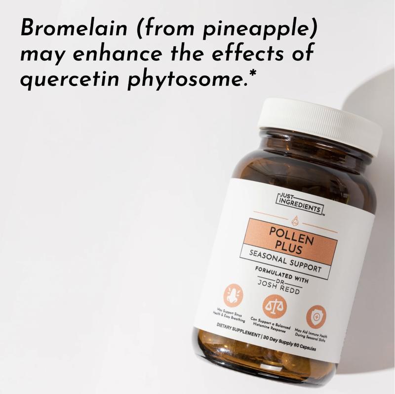 Just Ingredients Pollen Plus Seasonal Support Supplement with Bioavailable Zinc & Quercetin | May Provide a Natural Wellness Boost