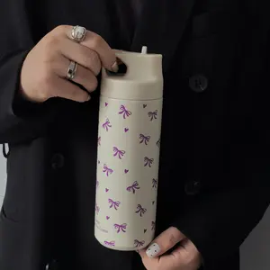 Butterfly & Heart Pattern Vacuum Flask, 1 Count Portable Insulated Water Bottle, Stainless Steel Water Bottle for Home Office School Outdoor, Drinkware, Drinkware Stylish Flasks, Stainless Steel Tumbler