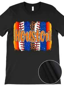 Houston Baseball Team Spirit Brushstrokes T-shirt 3995 Funny Men's Short Sleeve Graphic T-shirt Collection Black Ar Same Style for Men and Women 2026 Summer Short-sleeved Printed T-shirt 180G