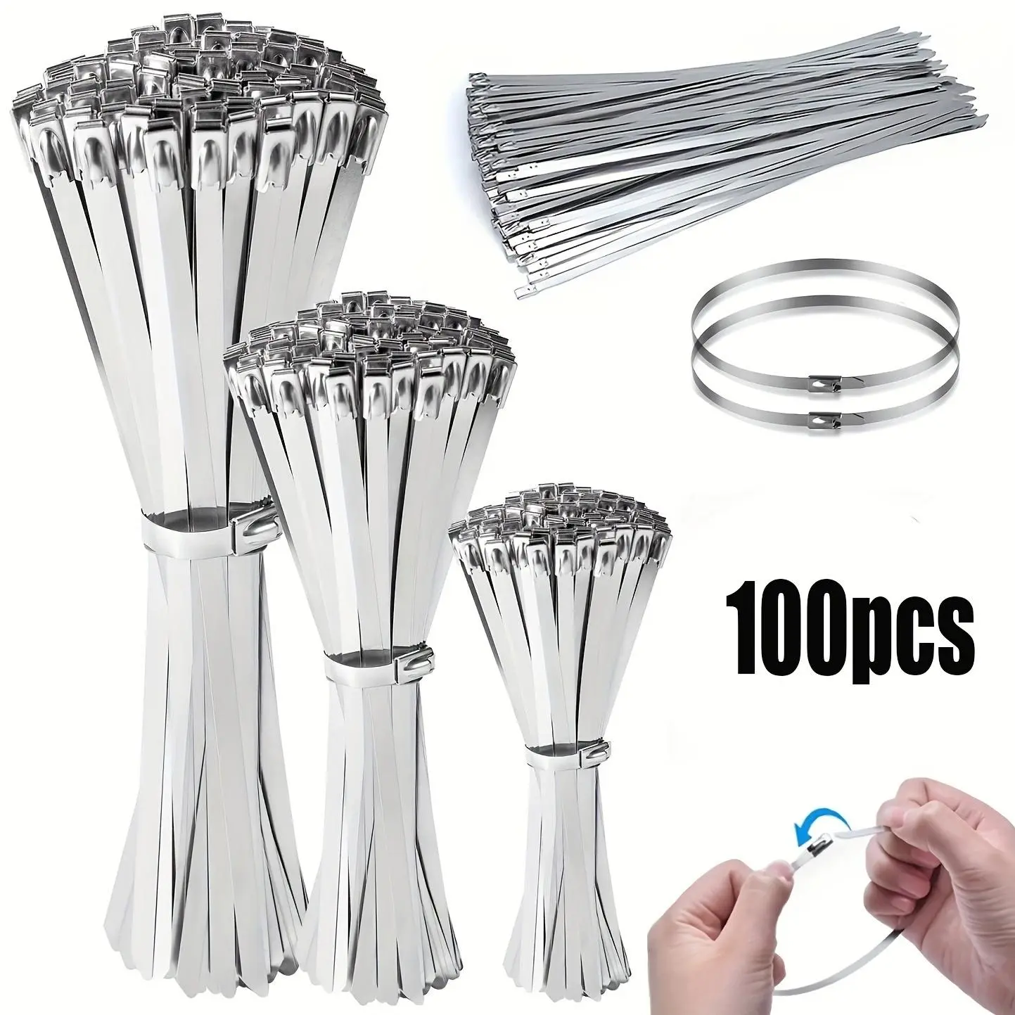 Stainless Steel Cable Ties, Multi-Application Self-locking Zip Ties, Wire Coils, Suitable for Installation, Home, Mechanics, Exhaust Wraps, Chain Fences