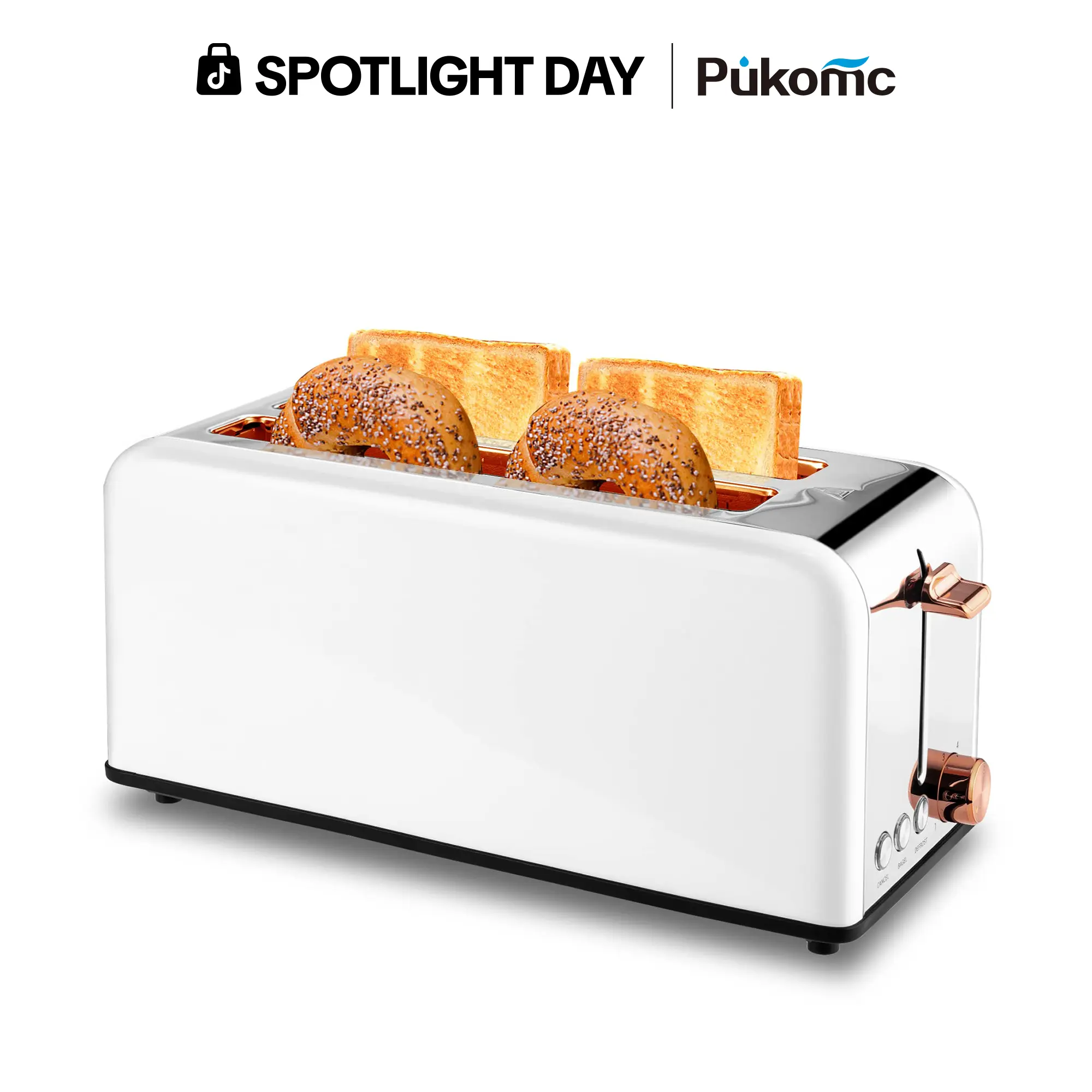 Pukomc Stainless Steel 4-Wide-Slot Bread Toaster & Toastiemachine, 1500W, 6 Browning Levels for Bagels/Waffles (Model WT-8500 Black) Multifunction Toaster Countertop Toaster Kitchen Toaster