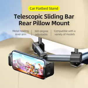 TOBRBE Car rear pillow phone tablet stand Car Headrest Mount, Holder Car Seat Rear Headrest Mounting Bracket for Phone Tablet 4-11 Inch (Black)