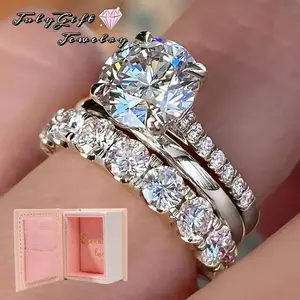 2.5CTTW D Color VVS1 Bridal Ring Set Sparkling Round Cut Engagement Ring for Women | Wedding Promise Anniversary Gift | TikTok Viral Jewelry 2025