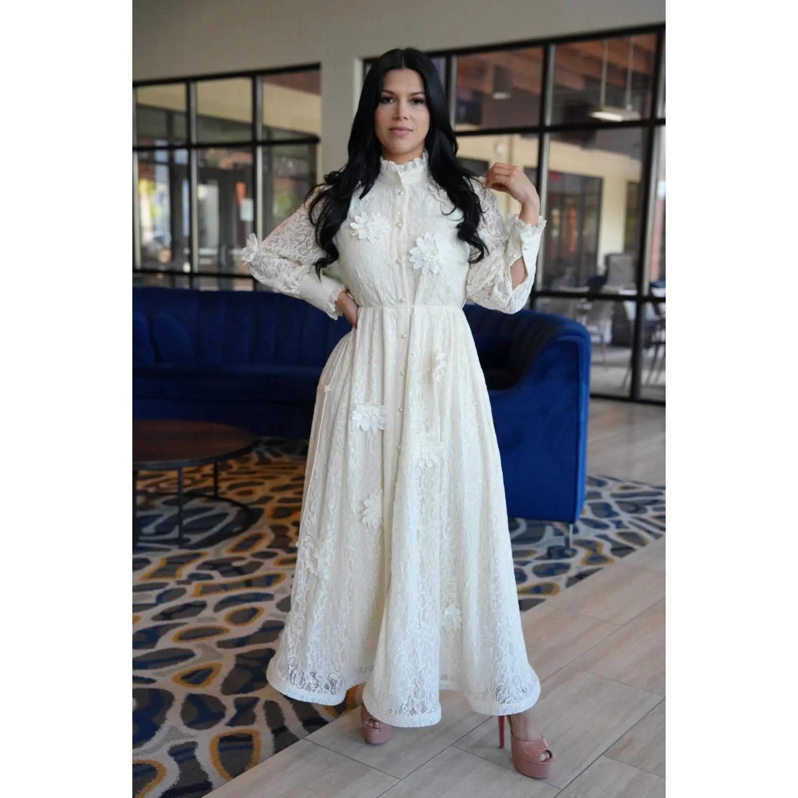 Fatima Peach/Ivory Maxi Dress - Elegant Long Sleeve Lace Gown with Floral Embellishments for Special Occasions - TikTok Shop Fatima Peach/Ivory Maxi Dress - Elegant Long Sleeve Lace Gown with Floral Embellishments for Special Occasions - TikTok Shop