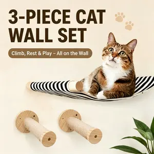 3-in-1 Wall-Mounted Cat Hammock & Scratching Posts – Space-Saving Cat Climbing Playground