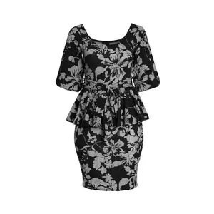 Hi Curvy Plus Size Women Off Shoulder Floral Print Peplum Dress