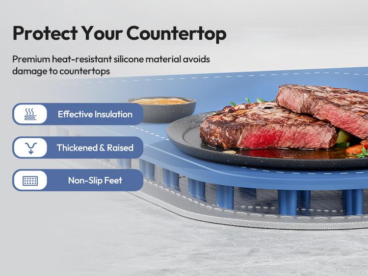 Gaiatop Fast-Heating Silicone Warming Mat - 7-Level Temp, 8-Hour Timer, Includes Heat Insulating Pad, Portable Blue Food Warmer for Parties, Home Gatherings Coasters Tableware Coasters Tableware Stainless Steel Travel