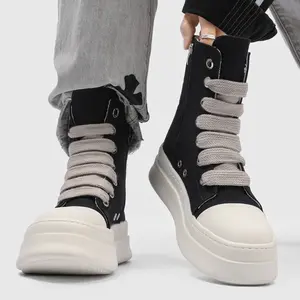 High-Top Boots Men's Black & White｜Canvas Back-Zip Chunky Casual Streetwear
