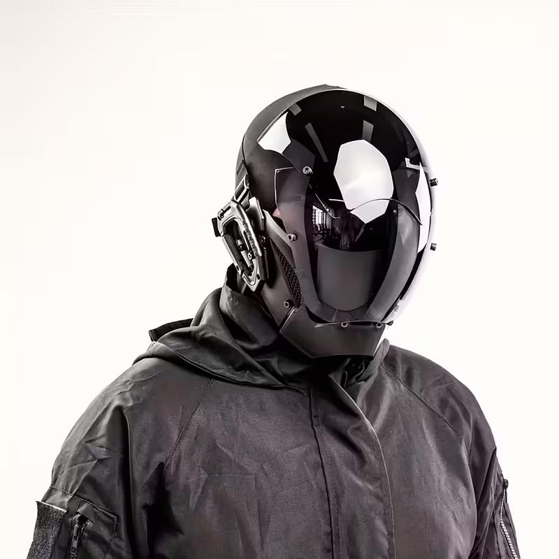 Cyberpunk Future Style Mask with Reflective Eyewear, Lightweight Durable Design for Halloween Cosplay Stage Performance Sci-Fi Gift
