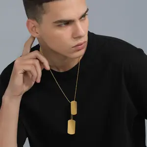 U7 Classic Two-Pieces Dog Tag Pendant Necklace For Unisex Stainless Steel