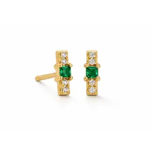 Emerald & Diamond Bar Stud Earrings — “Lana” Simulated Gems