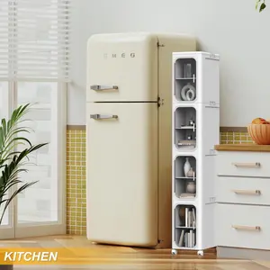 White 4-Tier Narrow Storage Cabinet with Wheels, Slim Bathroom Organizer with Adjustable Shelves for Small Spaces