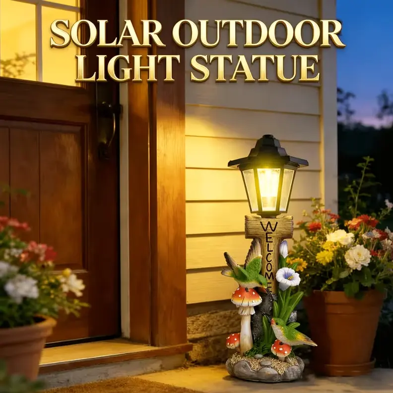 Solar Garden Light - Outdoor Waterproof Welcome Path Lamp with Hummingbirds, Mushrooms, Flowers - Garden Art Decor - Home Improvement Holiday Gift for Lawn, Porch
