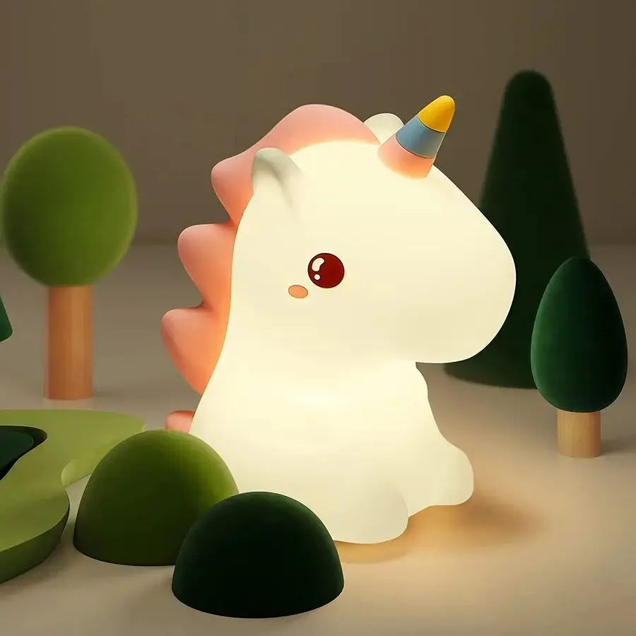 Whimsical Unicorn Silicone LED Night Light - Animal-Shaped Cute Night Light, 5W Output, USB Rechargeable, Touch Sensor, Ambient Glow for Indoor Home Lighting, Animal-Shaped Night Lights, Cute Night Lights