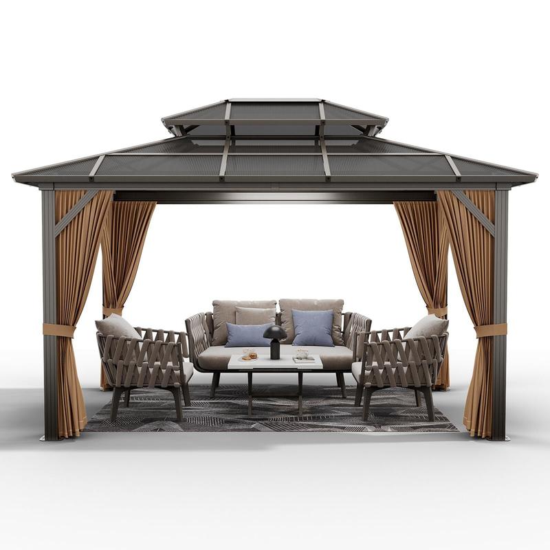 10' x 13' Hardtop Gazebo, Metal Gazebo with Aluminum Frame, Double Galvanized Steel Roof, Pergolas for Patios, Garden, Parties, Lawns，Khaki