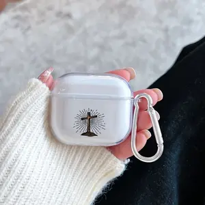 Radiant Cross Pattern Protective Case for AirPods 4/3/2/1/Pro/Pro2 Soft TPU Earphone Cover, Transparent with Keychain