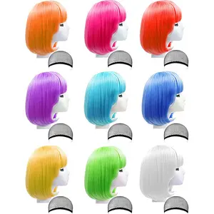 9 count Short Bob Hair Wigs Candy Colored Costume  Wigs Daily Party Hairpiece for Women - Bachelorette Party Decorations, Favors, Supplies