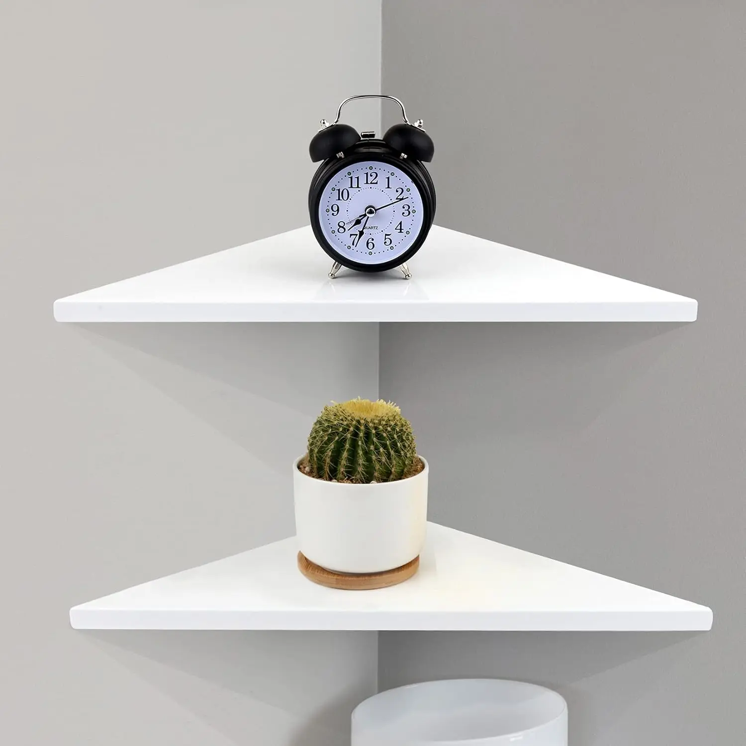 Corner Mounting Shelf,Easy to Install Wall Corner Shelf, Material Shelves with Bendable Point,Set of 2 (White)
