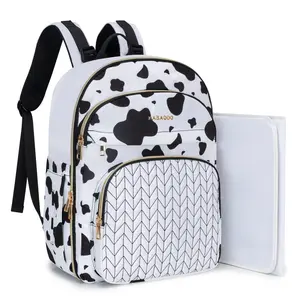 Kabakoo Cow Print Diaper Bag Backpack: Waterproof All-in-One Baby Travel Bag with Changing Pad & Insulated Pockets, Trendy Cow Pattern Aesthetic Diaper Bag for Moms, Large Capacity Baby Essentials Organizer Lightweight Mommy Bag Diaperbags