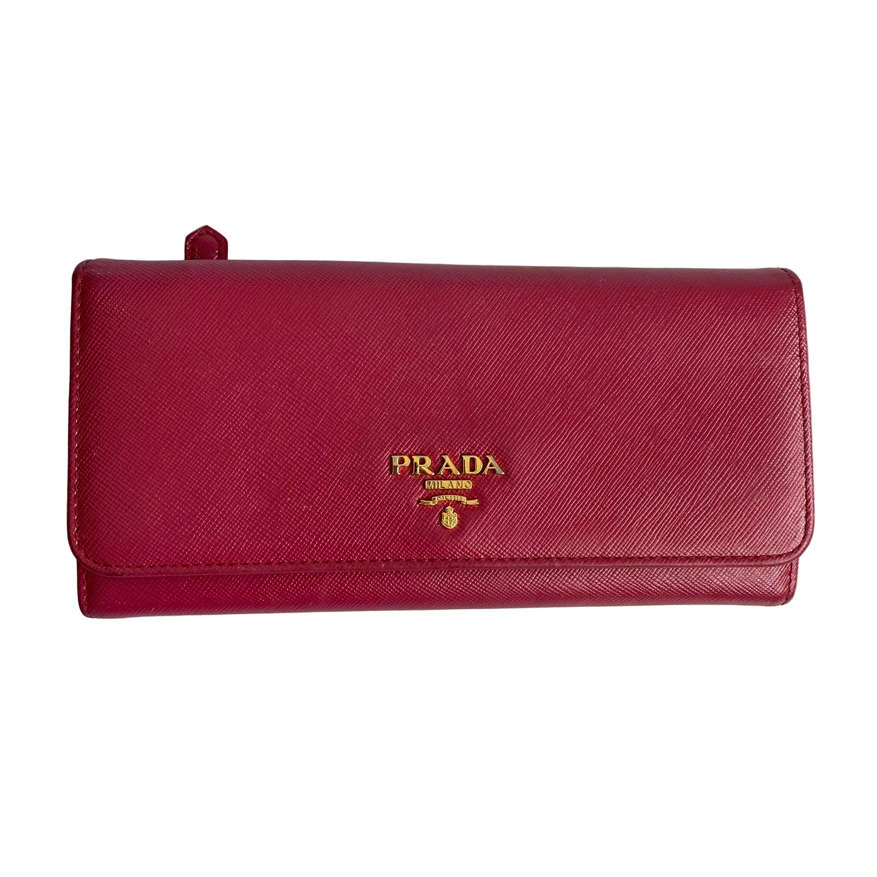 Pre-owned PRADA wallet  Small Leather Goods FINAL SALE NO RETURN NO CANCEL pink saffiano leather long authentic with coa